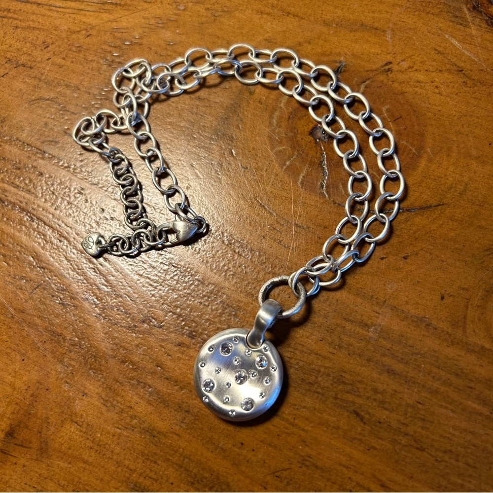 BRIGHTON Versailles Diana Crystal Over the Moon Necklace Brushed Silver Tone 18”